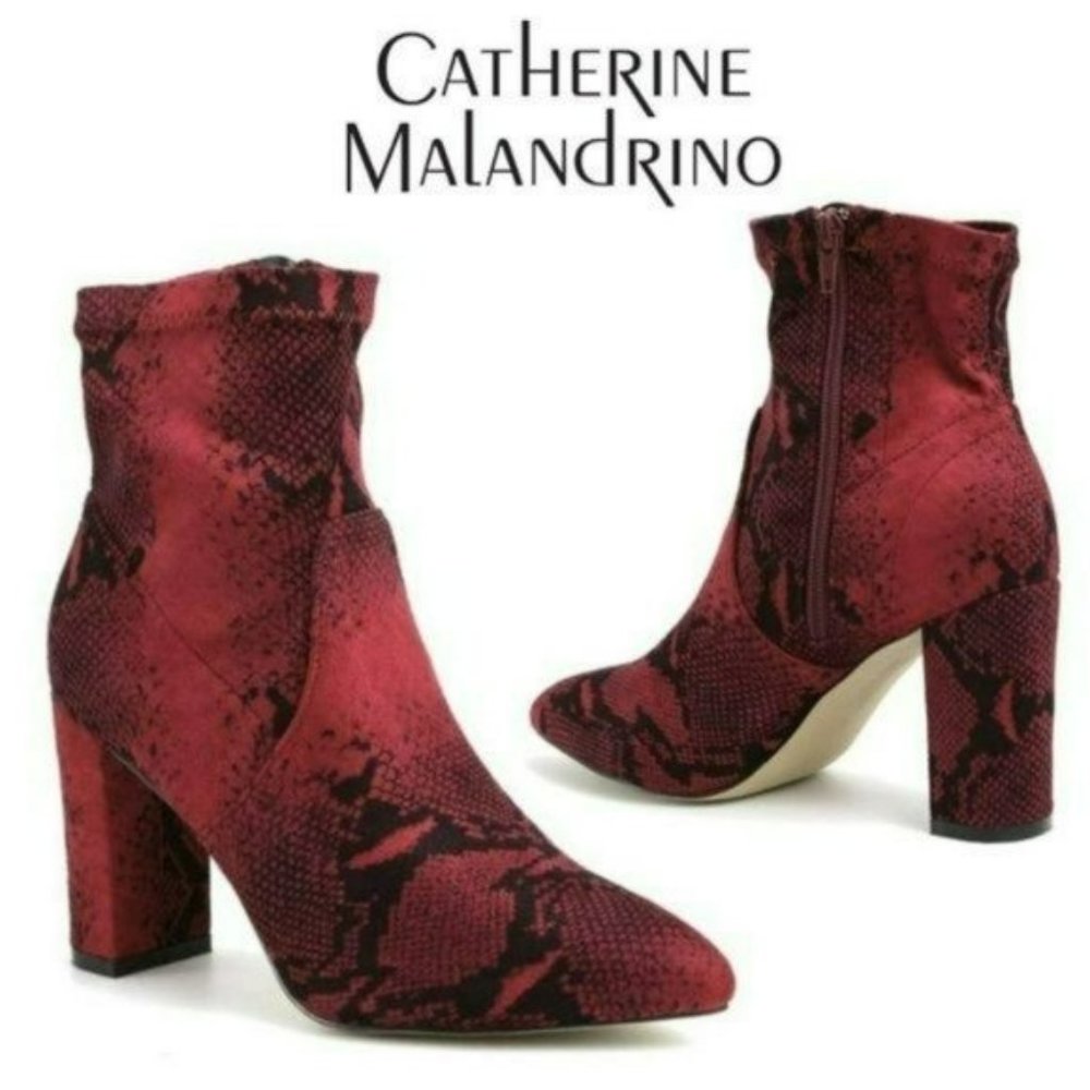 NWT Catherine Catherine Malandrino Snake Faux Suede Block Heel Stretch Booties - Picture 1 of 6